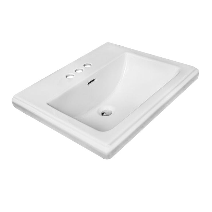 Francisca White Rectangle 3 Hole 8 Inch Drop-In