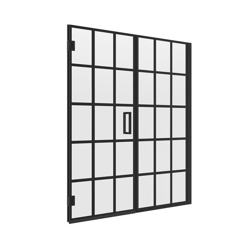 Modern 46-1/2" to 48" x 74" Frameless Hinge Shower Door & Inline Panel with Grid Glass
