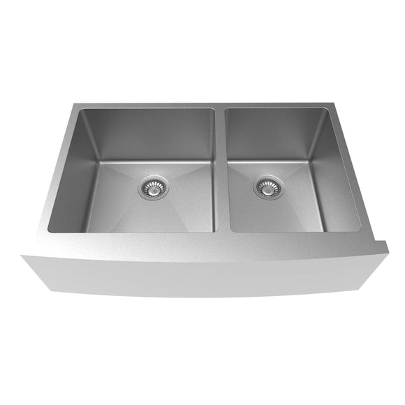 35" x 22-1/4" Near Zero Radius Double Bowl 60/40 Apron Front
