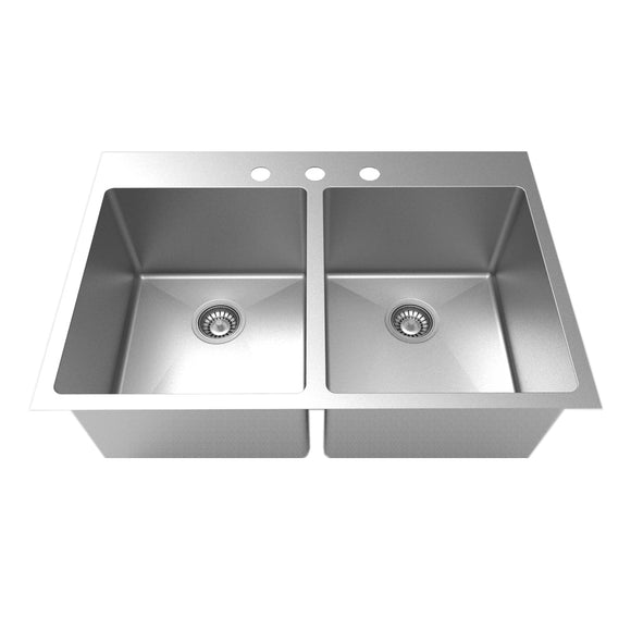 33" X 22" Near Zero Radius Double Bowl 50/50 Dual Mount